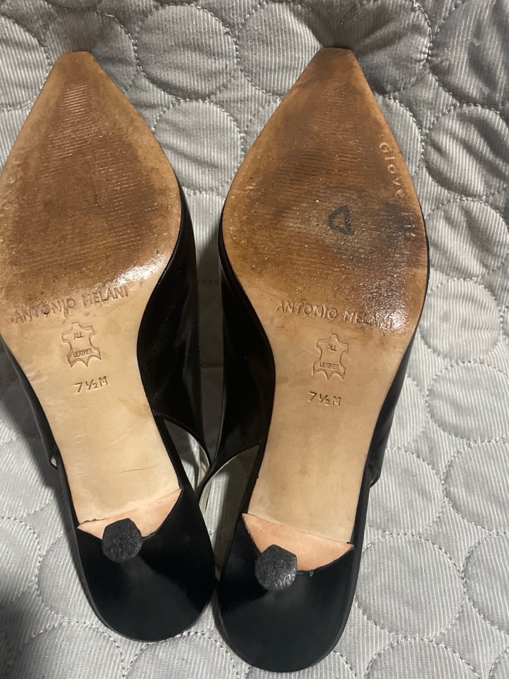 ANTONIO MELANI Black Pointed Leather Slingback Pumps with Cutout Floral Detail - Picture 4 of 8
